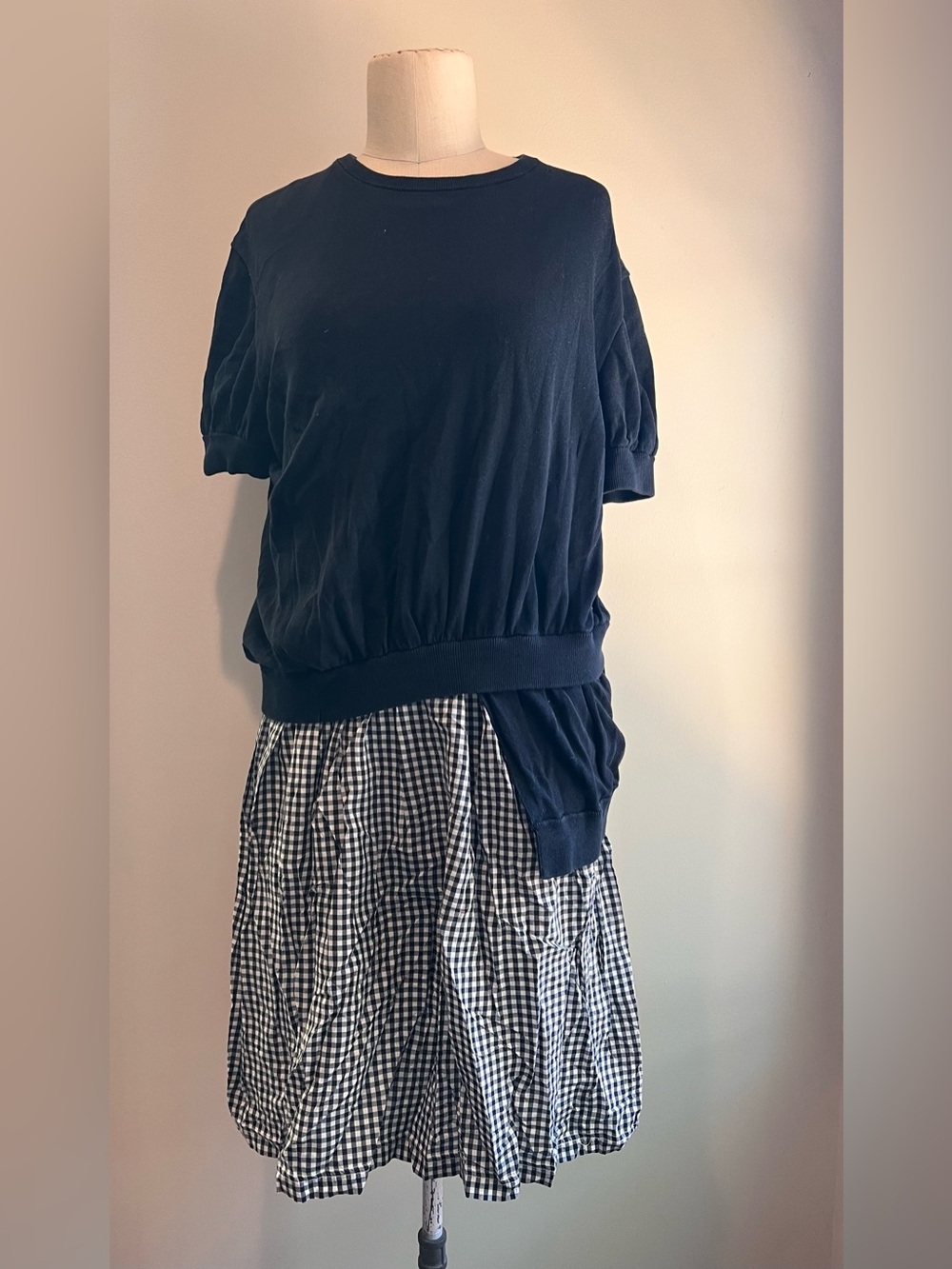 Marc by Marc Jacobs short sleeve asymmetrical sweater tank dress gingham blue S